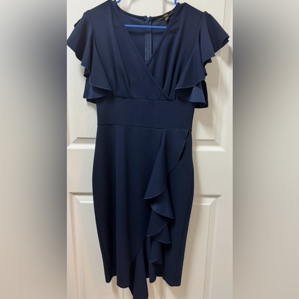 Elegant Navy Blue Ruffle Dress